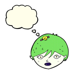 cartoon vampire face with thought bubble