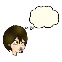 cartoon annoyed woman with thought bubble