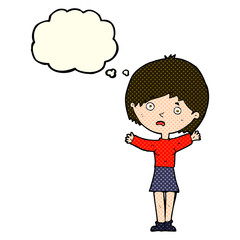 cartoon worried woman with thought bubble