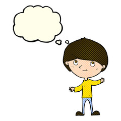 cartoon happy boy with thought bubble