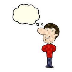 cartoon happy man with thought bubble