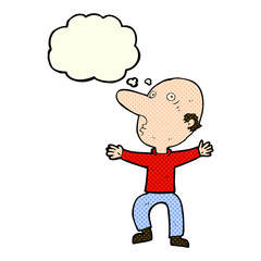 cartoon worried middle aged man with thought bubble