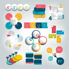 Big set of  4 steps round diagram, graph, chart, flowchart, banner template. Vector.