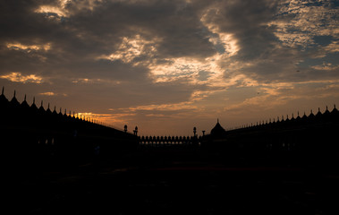 Mosque silhouette at Bara Imambara, Lucknow, India 