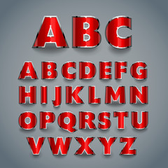 Shiny red font. alphabet design.