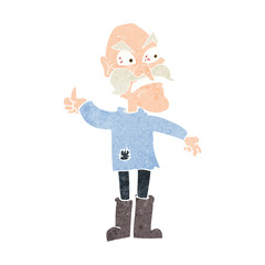 cartoon angry old man in patched clothing
