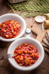 Lecho - stew with peppers, onions and sausages.