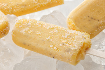 passion fruit  popsicle yummy fresh summer fruit sweet dessert wood teak white