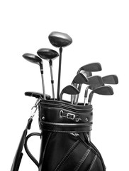 Black leather golf bag isolated on white - 91853221
