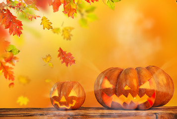 Naklejka na ściany i meble Halloween pumpkin, jack-o-lantern, close up.