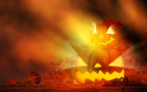 Halloween pumpkin, jack-o-lantern, close up.