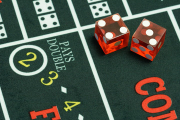 Dice on Craps Table Closeup