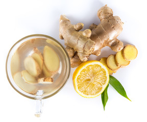 Fresh ginger root on white background.