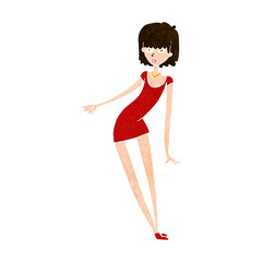 cartoon woman in dress leaning
