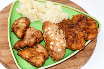 Mashed potato chicken breasts zucchini meatballs cereals bread