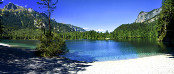 Lago di Tovel nel parco Adamello Brenta - obrazy, fototapety, plakaty