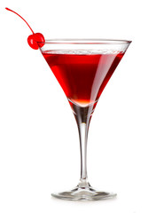 Cosmopolitan cocktail with cherry isolated