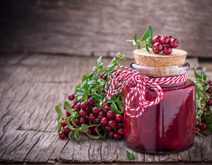 Sweet spicy sauce jam ripe cranberries in a glass