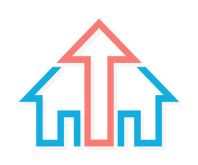 Logo combination of arrow up and house