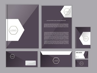 Purple classic corporate identity design template. Vector business stationery.