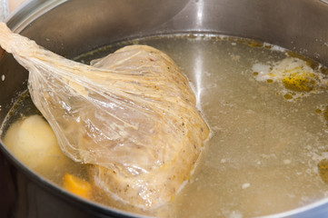 Cooking Slovak specialties of chicken liver and bread crumbs