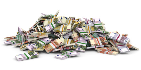 Money heap. Different Euro bank notes. - obrazy, fototapety, plakaty