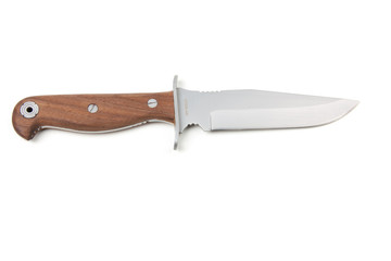 hunting knife with wooden handle, isolated
