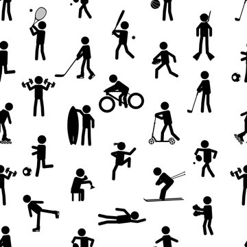 sport silhouettes black simple icons seamless pattern eps10