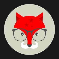 Hipster emblem with fox in glasses.