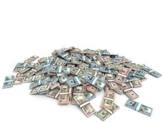 Money heap. Different dollar bank notes.