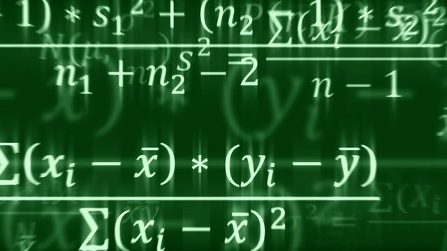Complex mathematical formulas passing by
