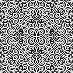 Black and white curly ornament, seamless pattern