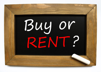 Buy or Rent sketched on a little black chalkboard