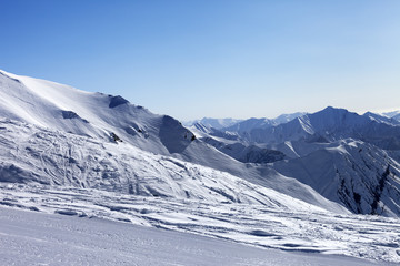 Ski slope in sun morning