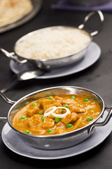Mutter Paneer, an East Indian Vegetarian Curry in Bowl with Rice