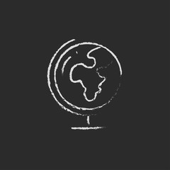 World globe on stand icon drawn in chalk.