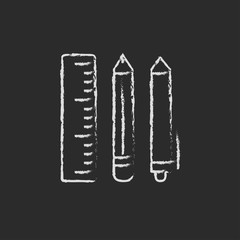 School supplies icon drawn in chalk.