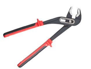 Adjustable wrench with red handle isolated clipping path
