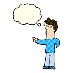 cartoon man pointing with thought bubble