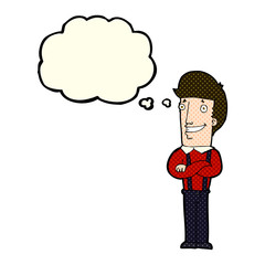 cartoon proud man with thought bubble