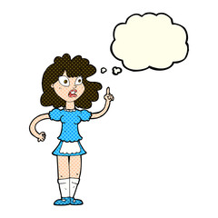 cartoon worried maid with thought bubble