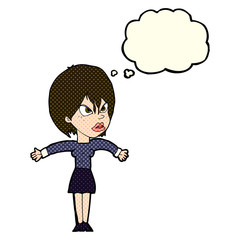cartoon annoyed girl with thought bubble
