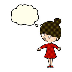 cartoon surprised woman with thought bubble