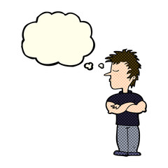 cartoon man refusing to listen with thought bubble