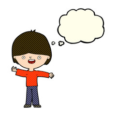 cartoon happy boy with thought bubble