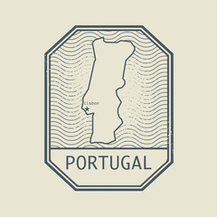 Stamp with the name and map of Portugal, vector