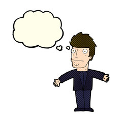 cartoon confused man with thought bubble