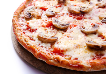 Tasty pizza with vegetables close up