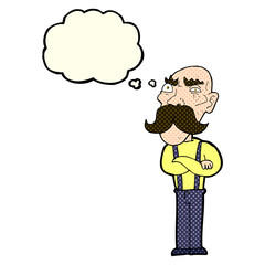 cartoon angry old man with thought bubble