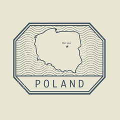 Stamp with the name and map of Poland, vector